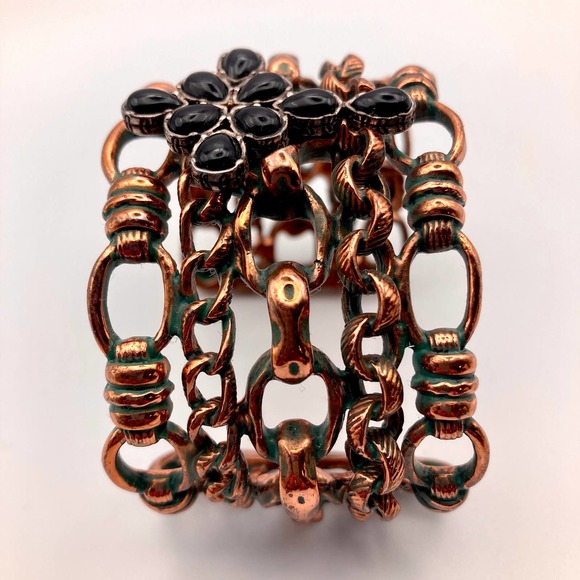 Lucky Brand cuff bracelet copper wide black glass cross boho lucky you - Picture 6 of 10